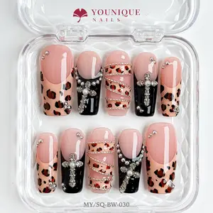 Younique Nails 2025 | MY Studio | Wild Grace  | 10PCS 100% Handmade Press-On Nails | Reusable Colorful Art Glossy Design Acrylic Luxury Long Lasting 3D Stylish Office Wear Floral Embellished Rhinestone salon-quality