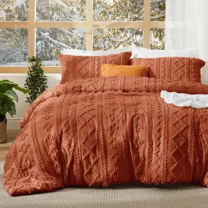 Tufted Boho Comforter Queen Size - Terracotta Boho, Farmhouse Embroidery, Gifts for Woman, Jacquard Queen Comforter for Seasons