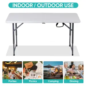 Segawe 4FT Folding Plastic Picnic Table - Folding Tables with HDPE Top, Adjustable Height, Carrying Handle for Compact Outdoor Portable Dining, Parties,summerwins