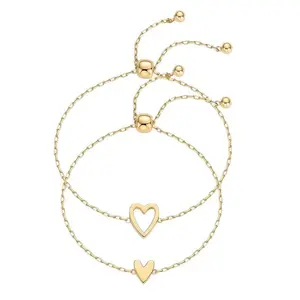 Adjustable 14K Gold Plated Matching Bracelets BFF Heart Charm Bracelets Set Best Friend Gifts for Women