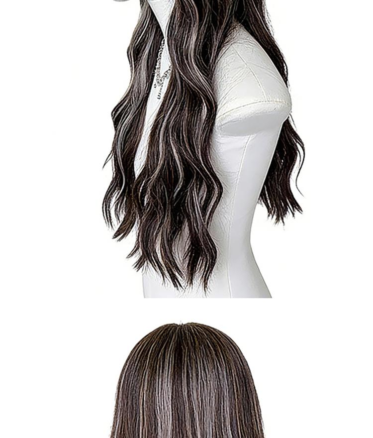 Lotfon Women's non-adhesive synthetic wig, Brown with white highlights big wave style, adjustable head circumference, comfortable fit, easy to wear, lightweight and breathable, instantly changes your style, suitable for daily wear and cosplay.