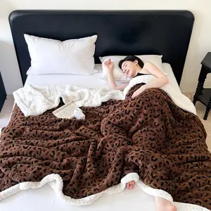 Double-Layer Thick Leopard Print Plush Blanket, Soft Fluffy Throw for Bed Sofa Office Nap, Breathable Comfortable Camping Travel Gift