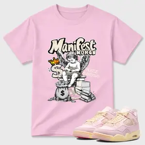 Manifest Money Graphic Tee, Pink Shirt to Match Sneakers, Unisex Aesthetic Streetwear T-Shirt, Hustle Motivation Casual Outfit Top