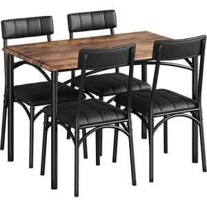 Rustic Small Kitchen Dining Set for 4, Kitchen Table Set for 4, Dining Room Table Set with Upholstered Chairs, Rectangle Kitchen Table Set for Small Space, Apartment, Studio, Rustic Gray