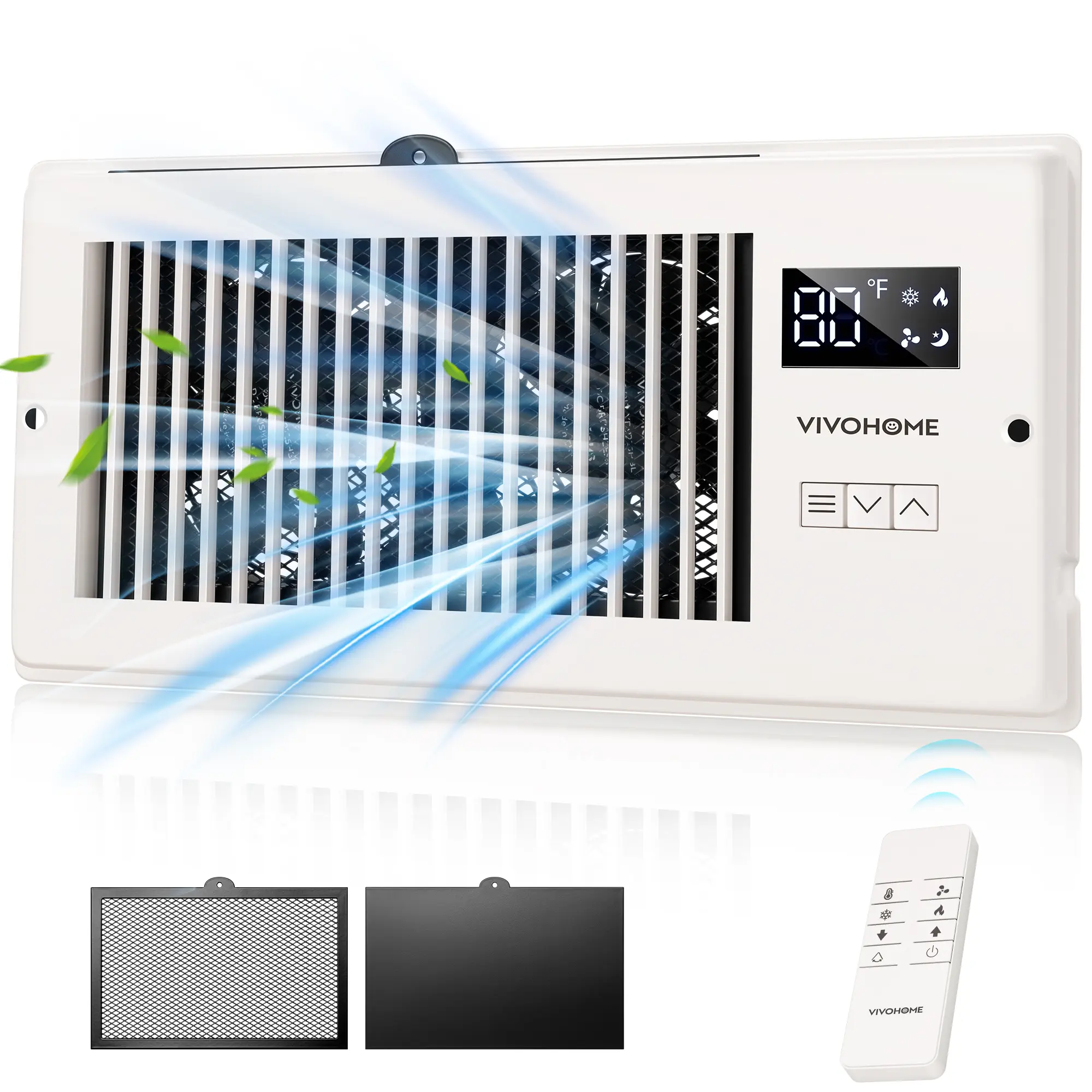 VIVOHOME Quiet Register Booster Fan with Opening 4" x 10" & 4" x 12" & 6" x 10" & 6'' x 12'' - Smart Thermostat, 10-Speed Control, Removable Dust-proof Mesh & Register Blocker, Home Improvement for Weak Vent