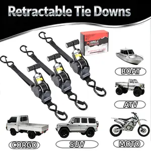 1-Inch Ratchet Tie-Down Strap – Retractable, Adjustable, Anti-Tangle Cargo Strap with Locking S-Hooks, Suitable for Trucks, Trailers, Pickup Beds, Boats, Motorcycles, and ATVs