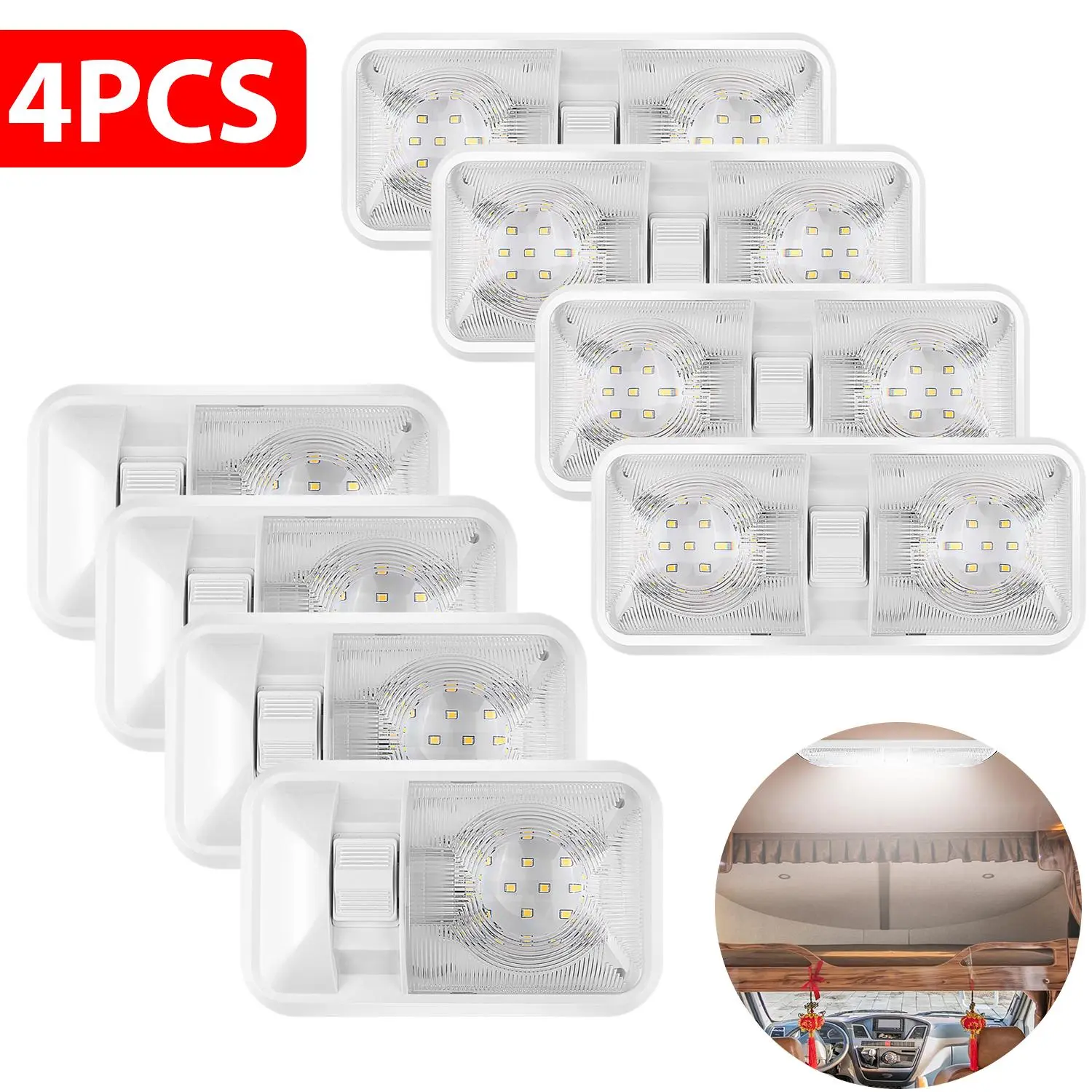 4PCS 12V Led RV Ceiling Dome Light RV Interior Lighting with Switch for Trailer Camper Boat