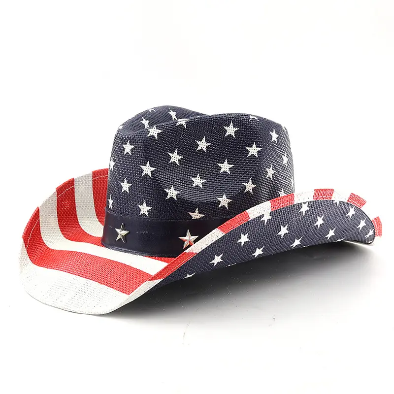 American Western cowboy panama hat with stars and stripes jazz sailor dance hat retro everyday party hat