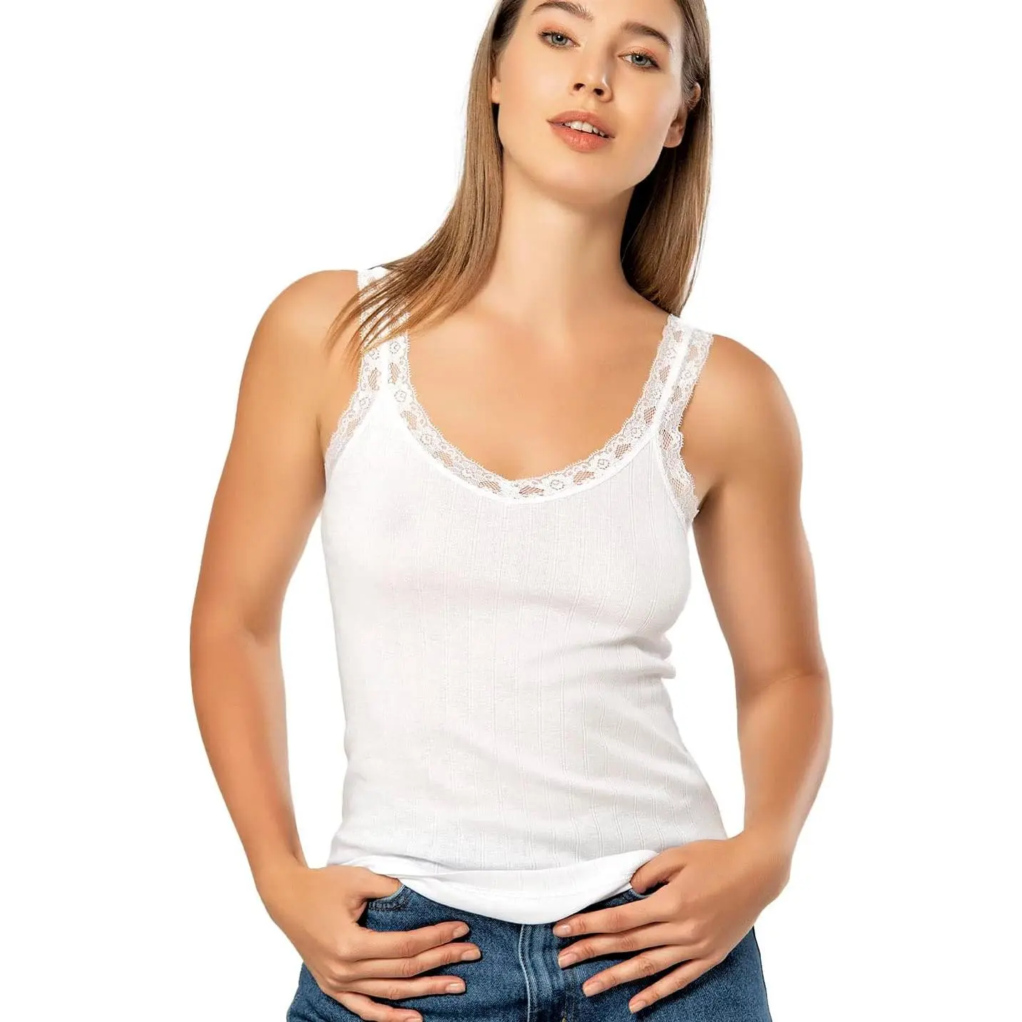 Women's All-Cotton Solid Sleeveless Scoop Neck Camisole - Airy, Soft Undershirt with Black/Cream/White Lace Straps 2026