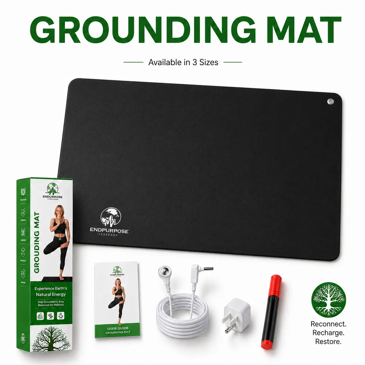 Grounding Mat for Feet 24 x 16 Inch with 15ft Grounding Cord & Tester Pen | Conductive Earthing Pad for Home, Office, Desk, Meditation & Yoga, Grounding Mats
