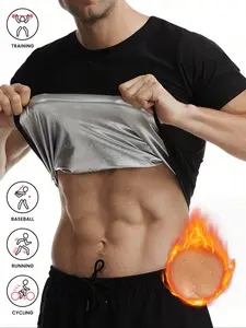 Men's PU Coated Sauna Sports Short Sleeve T-Shirt, Compression Shaping Waist Trainer, Fat Burning Sweat Release, Thin Tight Fit, Running Boxing Yoga Gym Wear, Gym Workout Clothes, Gym Workout Tops, Compression Shirts, Sauna Sportswear