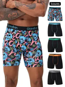 5pcs Boxers Men underwear Mid-Long Halloween Fashion Style Boxershorts Underwear Male Underpants for Men Homme Boxershorts Slips Soft Panties Brand Sexy Stretchy Boxer Briefs Set