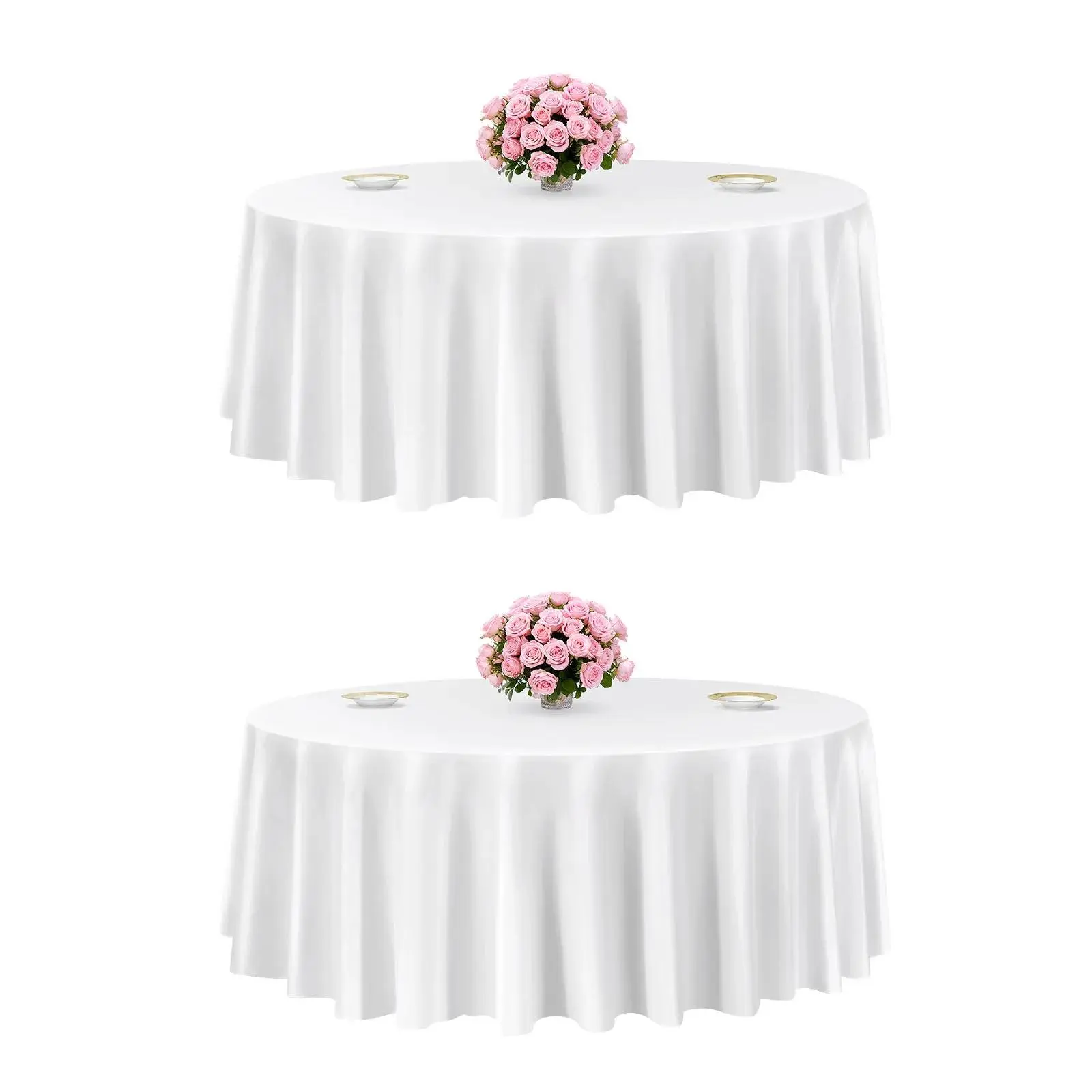 【Fallpicks】VEVOR 2-Pack White Round Synthetic Polyester Tablecloth Set, 120 in Dia, Stain-Resistant, Wrinkle-Resistant, Breathable, Machine Washable, Decoration for Wedding, Anniversary, Birthday