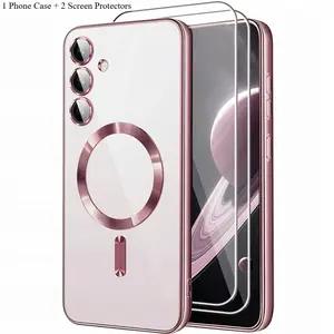 Phone Case: 3pcs, Protective, 1 Case with 2 Clear Screen Protectors Plating Transparent Soft Case Compatible with Samsung Galaxy A57 A37 A17 A56 A55 A54 A36 A35 A34 A26 A25 A24 A16 A15 A14, Case with Camera Lens Protector, Protection