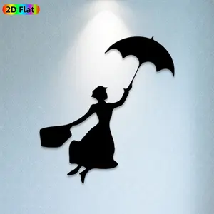 1pc Mary Poppins Silhouette Metal Wall Art,Mary Poppins Statue Mural, Ideal Gift for Christmas, New Year, Disney Enthusiasts, Rust-Resistant Metal Wall Decor Wall Sculptures, Perfect for Living Room Wall & Garden Fence, Whimsical Home Decor