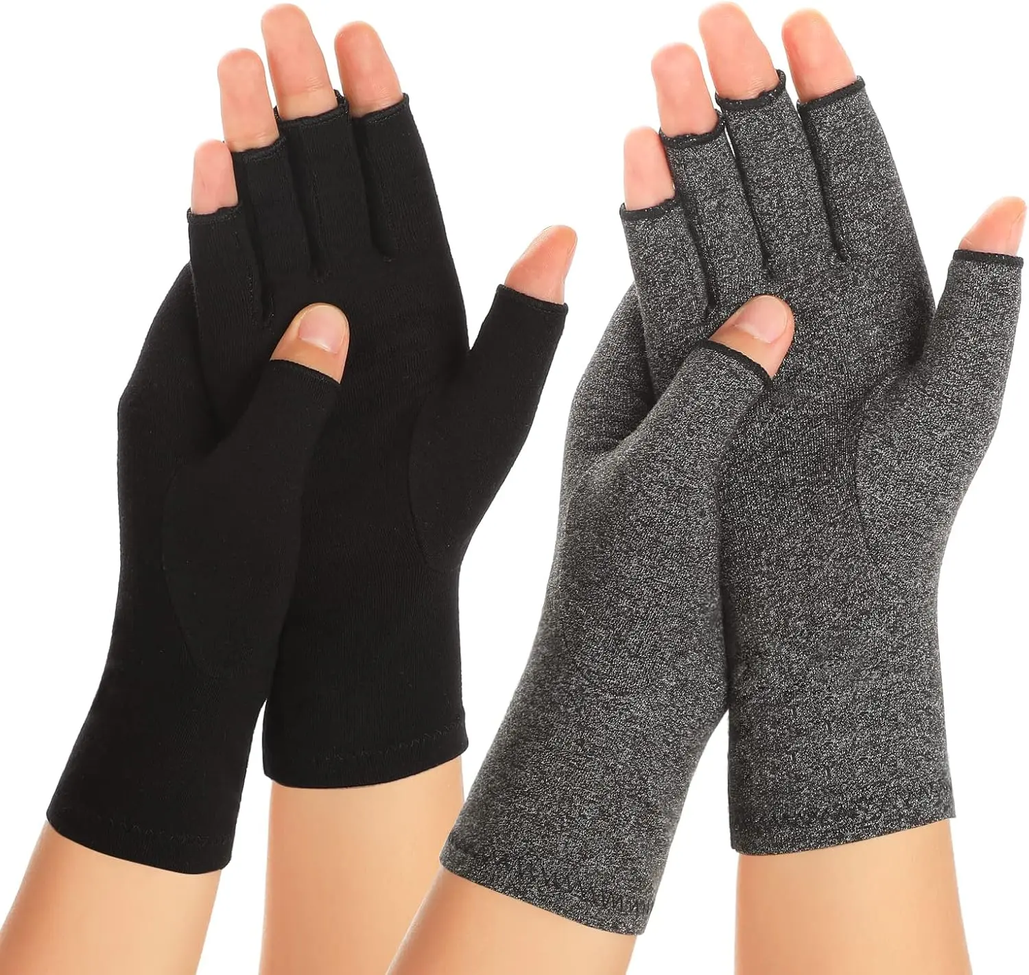Fingerless Compression Gloves (2 Pairs) - Breathable Moisture-Wick Elastane Hand Support for Men & Women, Arthritis & Carpal Tunnel Pain Relief for Everyday Daily Crafting Use, All Seasons Sports Accessory