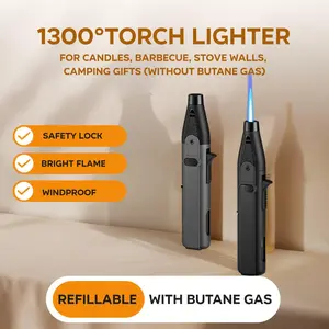 1300° Blue Flame Torch Lighter with Safety Lock – Windproof Refillable Butane Lighter, Suitable for Outdoor Use, Barbecues, Candles, And Stove Walls, Packaged in a Gift Box, Without Battery