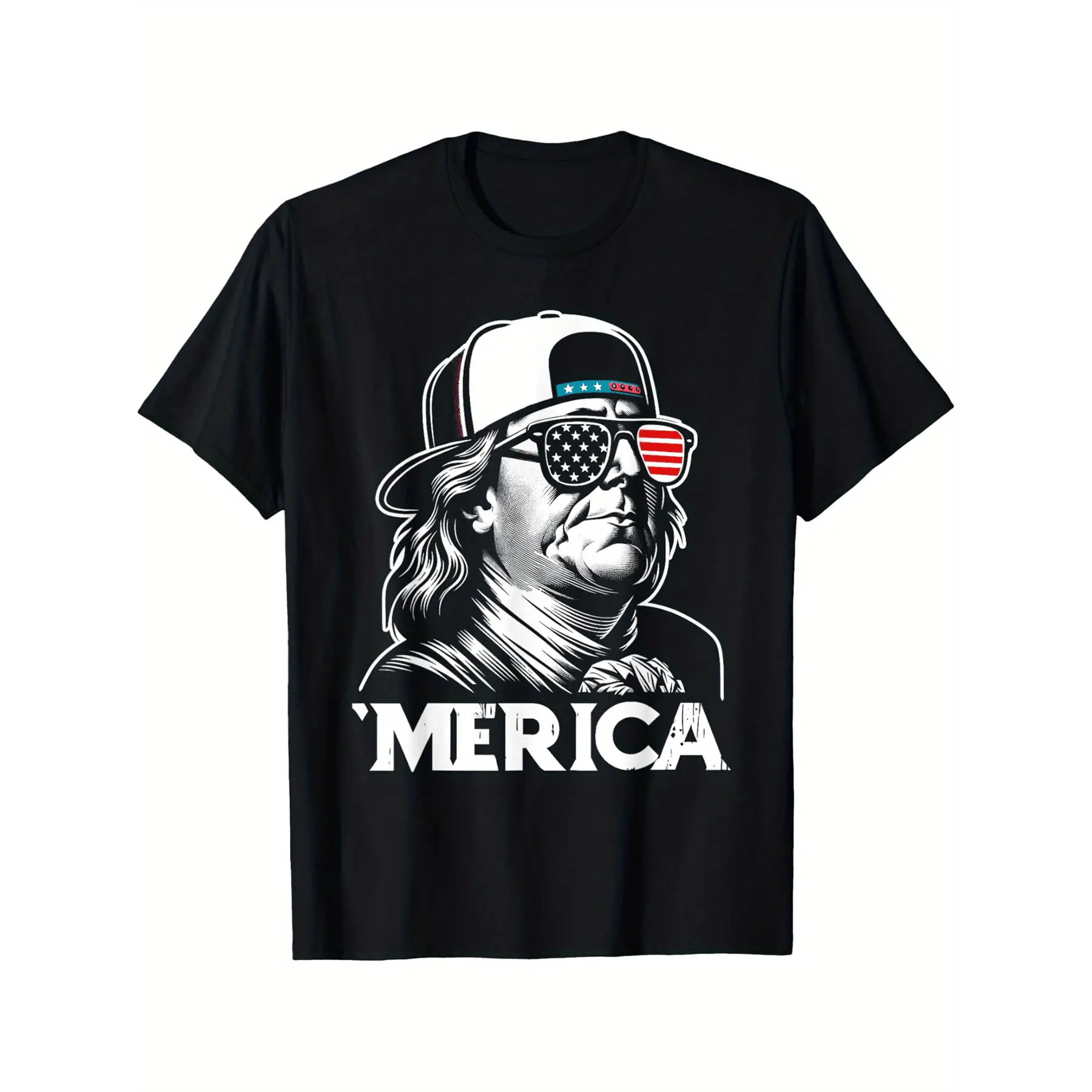 USA Benjamin Franklin 'Merica 4th of July Funny Patriotic T-Shirt Selected pure cotton interesting design DIY short sleeve t-shirt for men, soft and breathable, suitable for all seasons, comfortable, casual and sports, Halloween and Christmas gifts