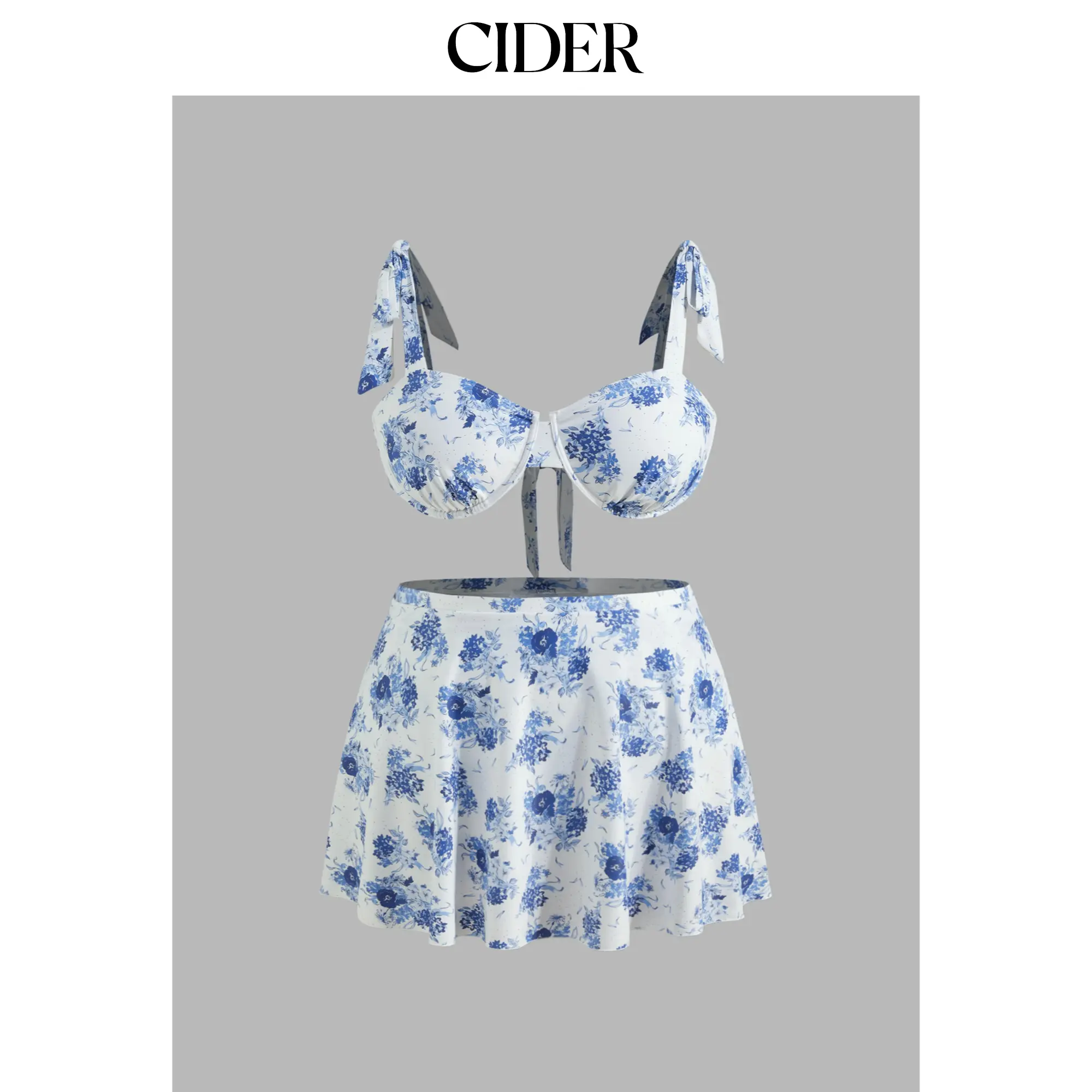 Cider Women's Plus Size Bikini Swimsuits - Size 12/14-24 V-Neck Floral Bikini Top, Underwire Cheeky Shaping Bottoms With Sarong For Curvy Figures, Plus Size Swimsuit