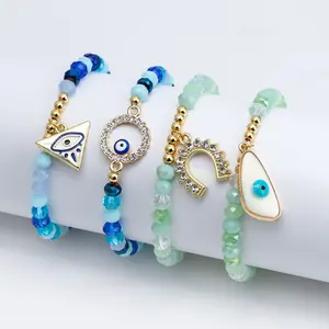 Minimalist Evil Eye Crystal Bead Sports Wristband - Elastic Band with Blue Glass Beads, Friendship Bracelet
