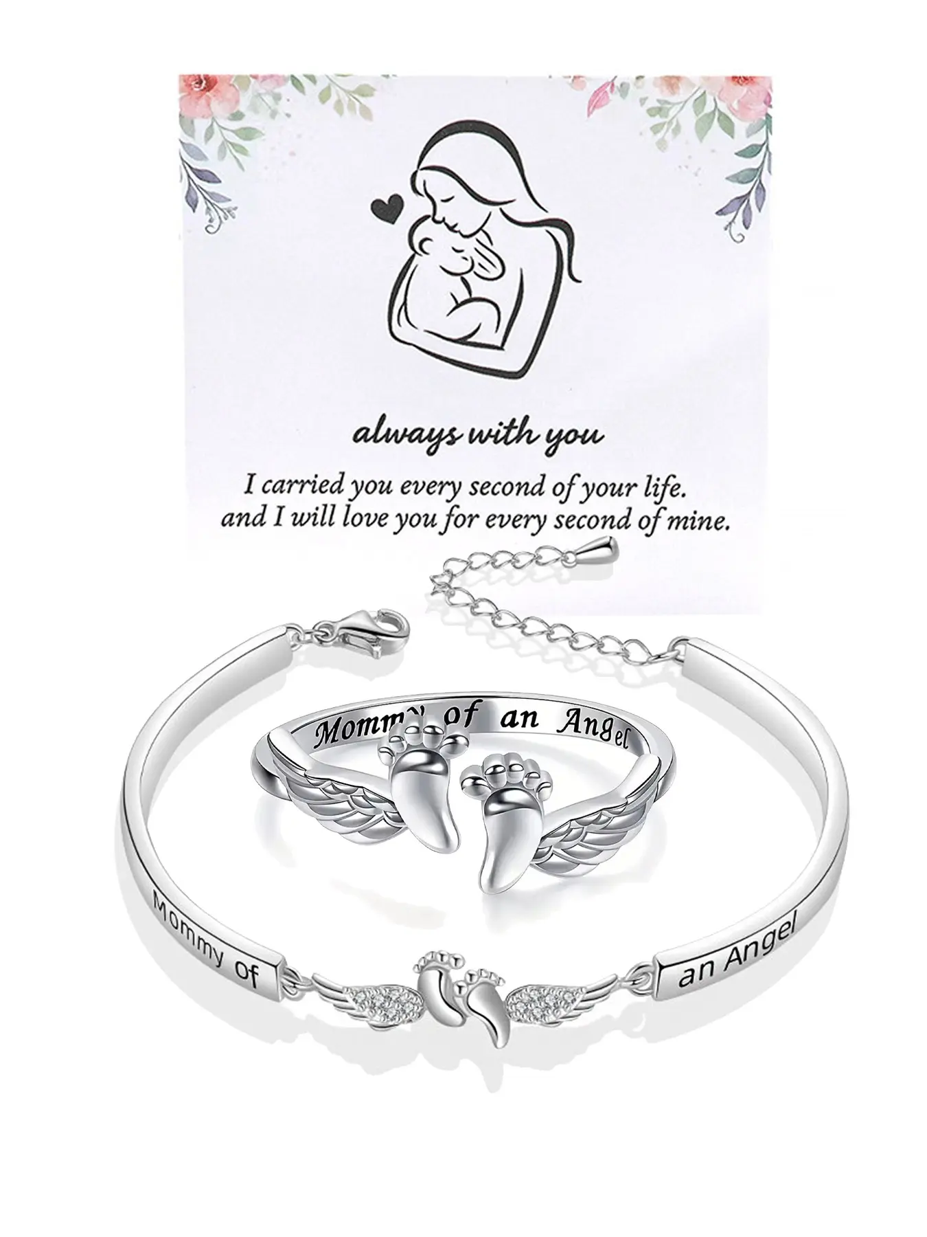 Mother's Day "Angel Mom" Bracelet & Miscarriage Memorial Ring, Adjustable Fit Bangle, Adjustable Infinity Bangle, Adjustable Bangles, Inspirational Jewelry, Memorial Jewelry for a Lost Loved One, A Gift for Strong Moms
