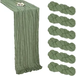 6 Pack Sage Green Cheesecloth Table Runner 10FT Boho Cheese Cloths Gauze Fabric Table Runners 120 Inch Rustic Sheer for Easter Spring Wedding Birthday Party Baby Shower Home Decorations