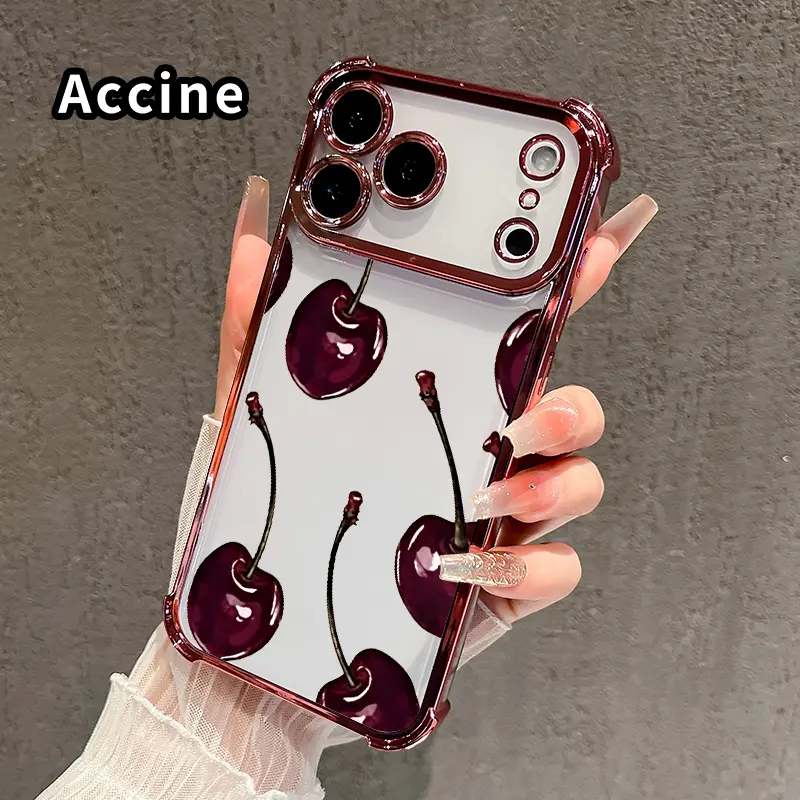 Cherry Delight Pattern Mobile Phone Case for iPhone 17 16 Pro Max 15 Plus 14 13 12 11 E Air Four Corner Anti-drop Shockproof Non-slip Silicone Transparent Protective Cover