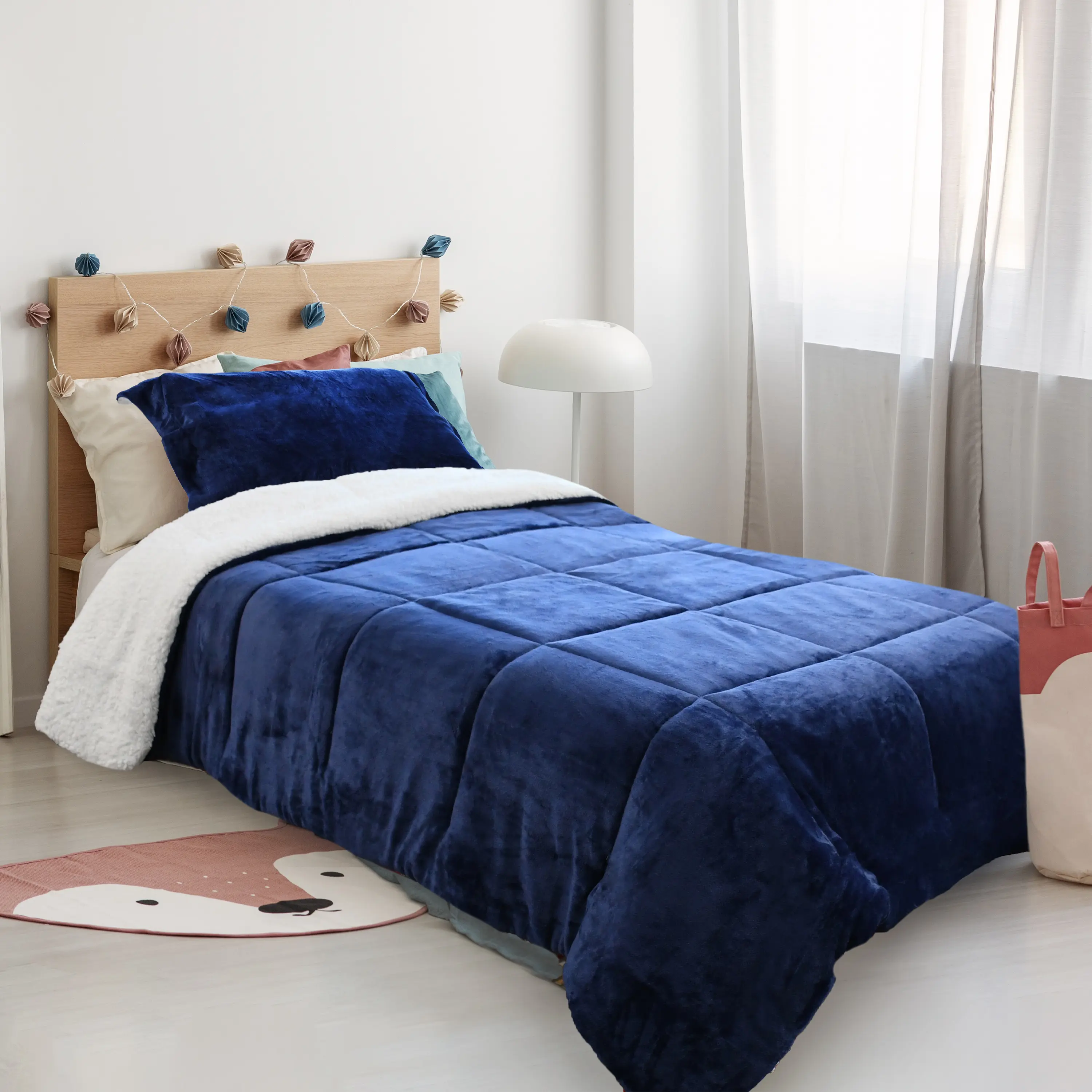 Catalonia Twin Size Sherpa Comforter Set, Ultra-Soft Reversible Fluffy Micromink Bedding Set-2 Pieces, 1 Comforter and 1 Pillow Sham