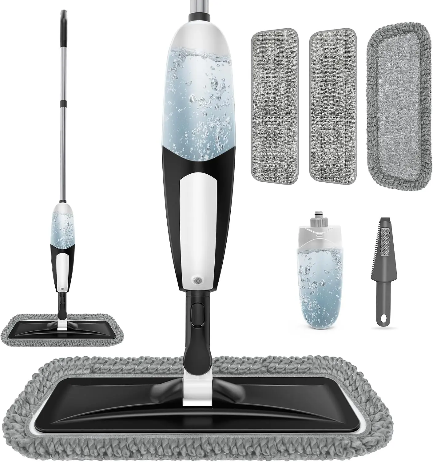 Spray Mop for Floor Cleaning Microfiber Wet Dry Mop for Hardwood Laminate Tile Wood Vinyl, 360° Swivel Head Lightweight Flat Mop with 3 Washable Reusable Pads & Refillable Bottle