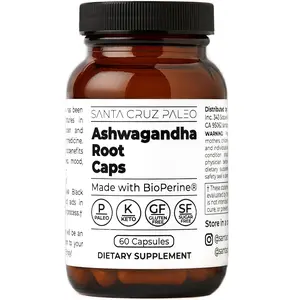 Santa Cruz Paleo Ashwagandha Capsules, 600mg Ashwagandha Root per Capsule, Gluten Free, Keto, Sugar Free, Paleo, Supports Energy, Focus, and Relaxation, BioPerine for Fast Absorption, 60 Capsules