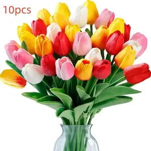 10pcs Artificial Tulips (No Vase) - Multi-color Spring Flowers Plastic Flower Decoration for Home, Wedding, Party & Mother's Day Bouquet Artificial Flower Decorations