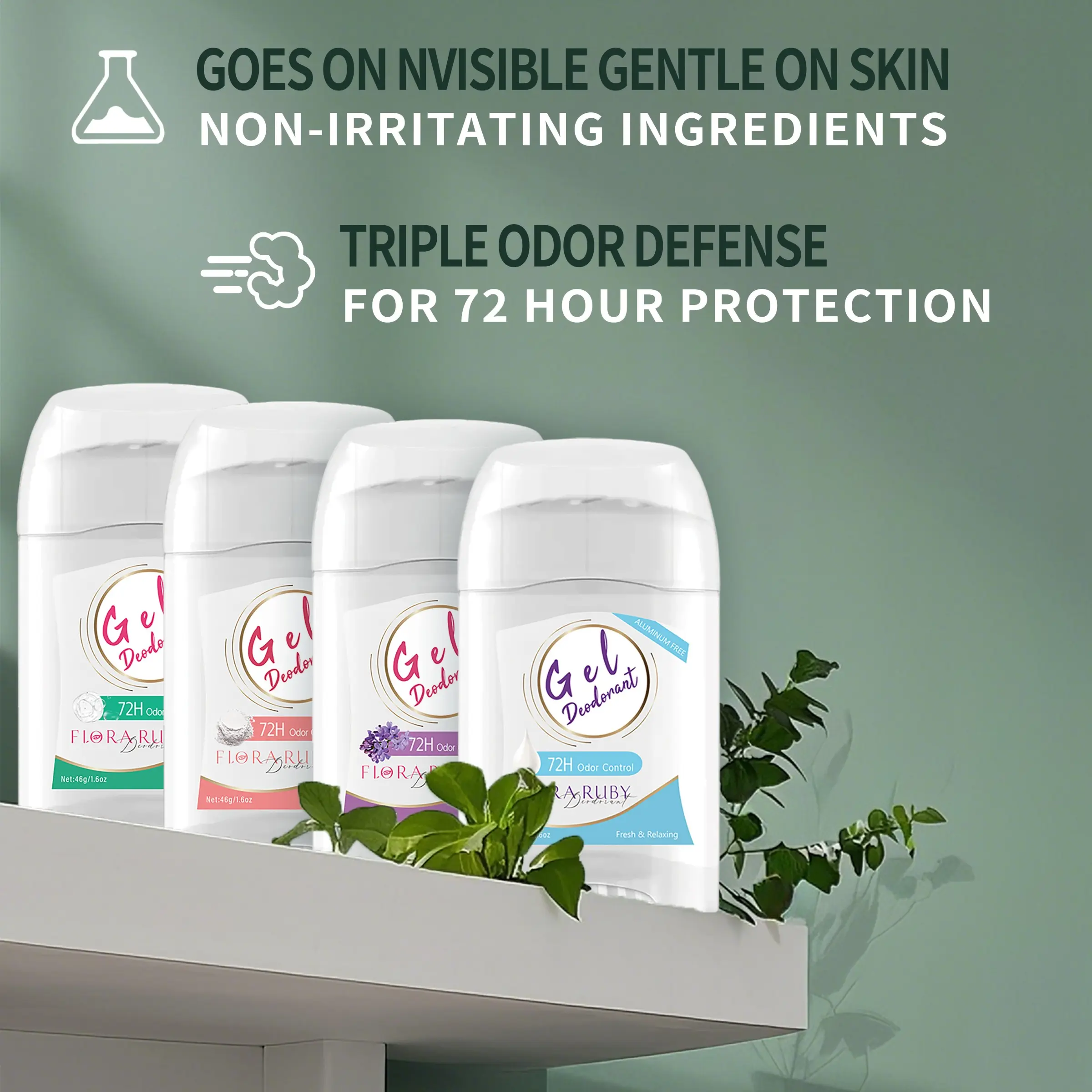 4-Pack Aluminum Free Gel Deodorant | 72H Odor Control for All-Day Freshness