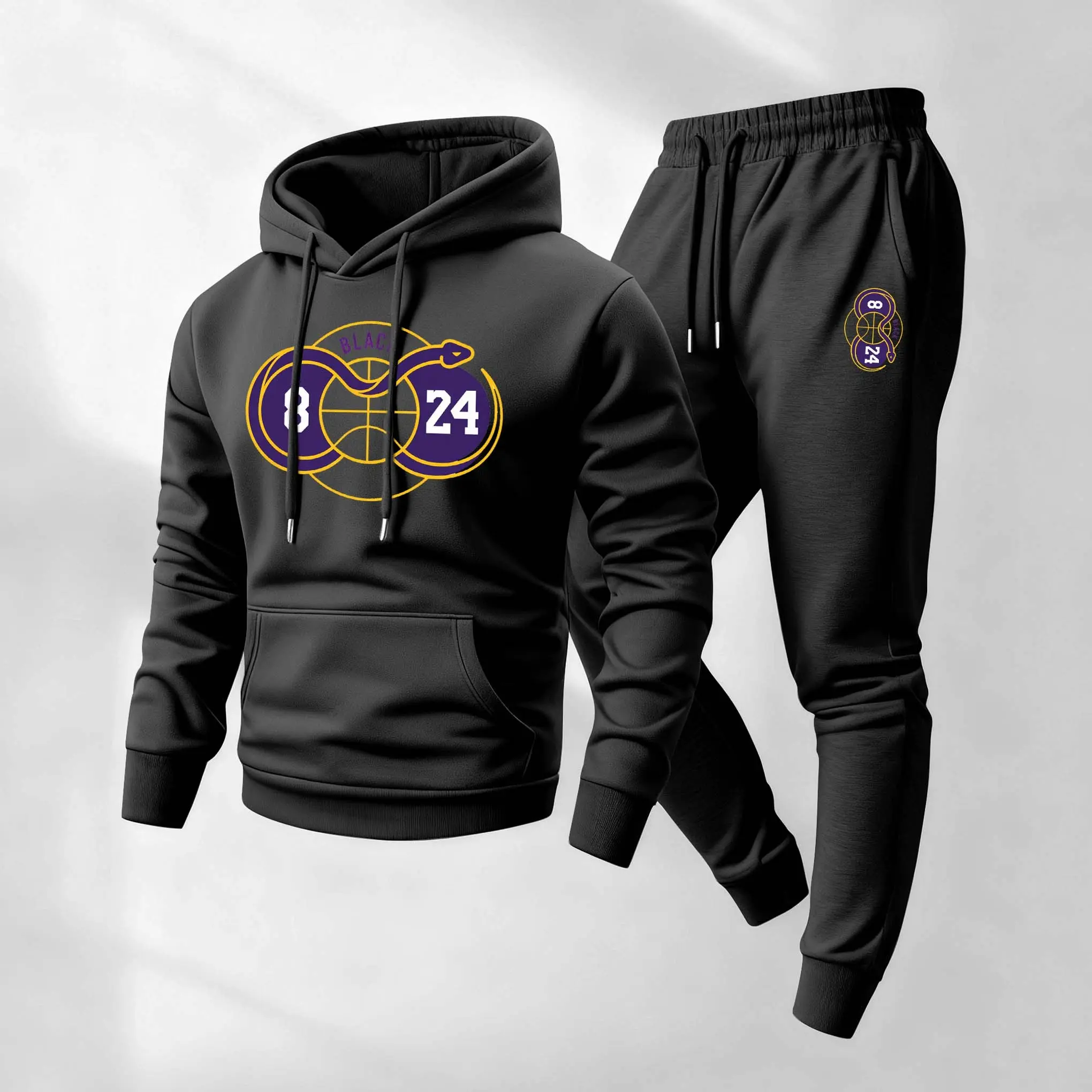 Men's 2-Piece Casual Set - Long Sleeve Letter Print Hoodie and Drawstring Pants, Loose-Fitting 100% Polyester Outfit for Mensfashion, Athleisure, Tracksuit, Ootd Ideas, Sporty Chic, Casual Fit, Sweatpants, Sportswear, Clothes, Fabric, Minimalist
