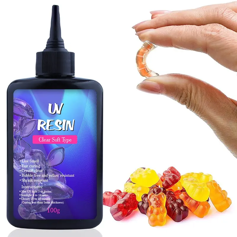 100g UV Resin Soft Type, Odorless Elastic&Bendable Crystal Clear Ultraviolet Epoxy Resin, Low Shrinkage UV Resin Kit for Crafts, Handcraft, Jewelry Making, Decoration