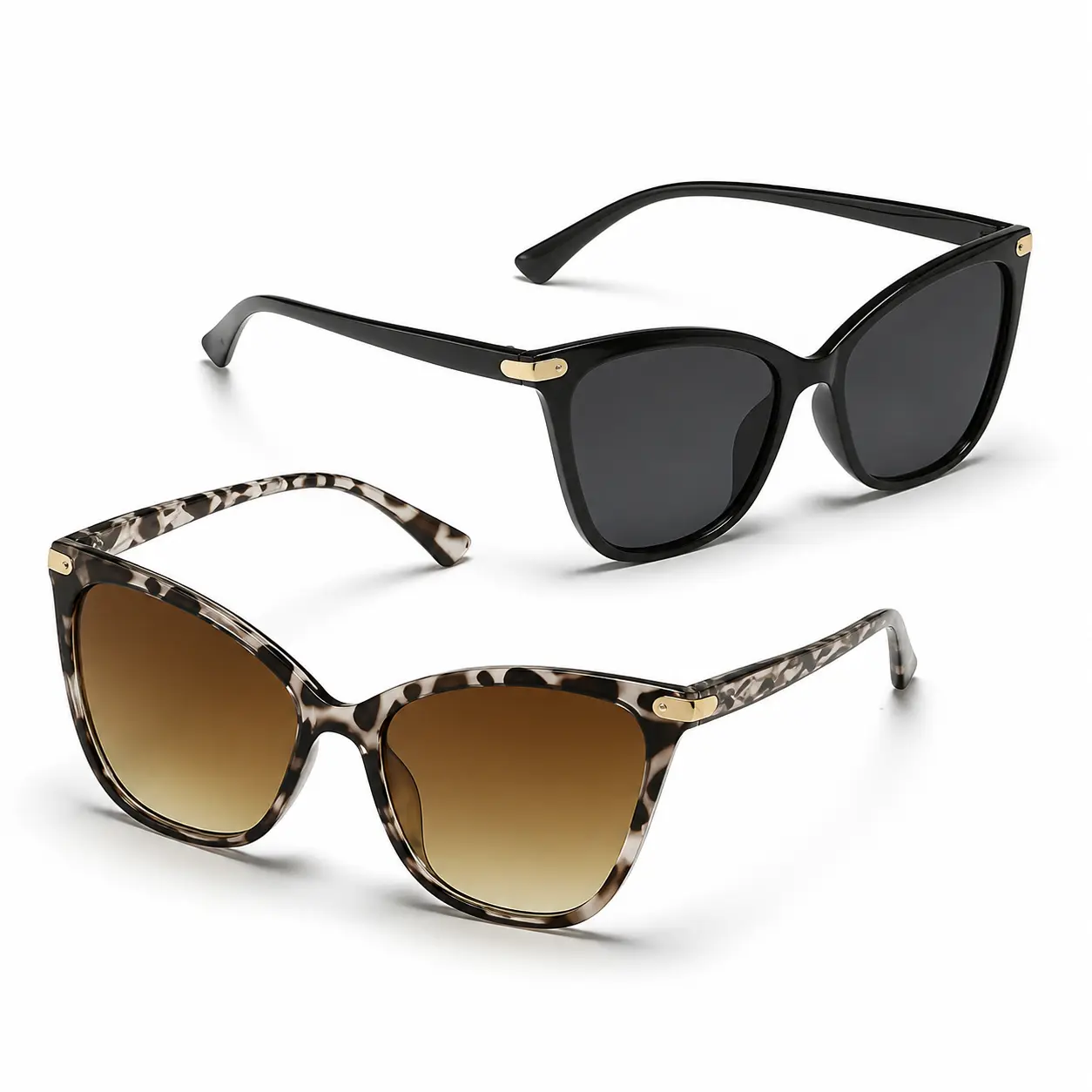 Women’s Cat Eye Fashion Glasses, Black & Brown Frames, Lightweight Polycarbonate Lenses, Trendy Everyday Eyewear for Casual Outfits