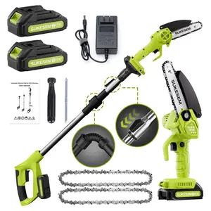Cordless 2-in-1 electric pole saw, 6-inch brushless mini chainsaw with extension pole, handheld electric chain saw with 2000mAh battery, used for pruning tree branches