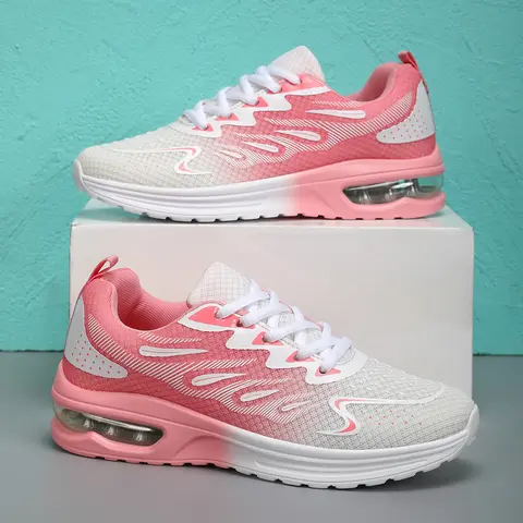 Women's All-Day Casual Athletic Sneakers - Light Mesh Fabric Upper, Flexible Easy Flex, Cushioned Air Cushion, Breathable, Low-Top Ankle, Round Toe, Striped Fashion Design, Shock-Absorbing, All-Season Outdoor Footwear, Lightweight