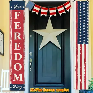 2pcs Patriotic Independence Day Banner Decorations, Decorative Banner - 70.8"x12" Red White Blue Star & Stripes Design, Durable Polyester Indoor/Outdoor Hanging Decor for Front Door, Garden, Porch with Accessories
