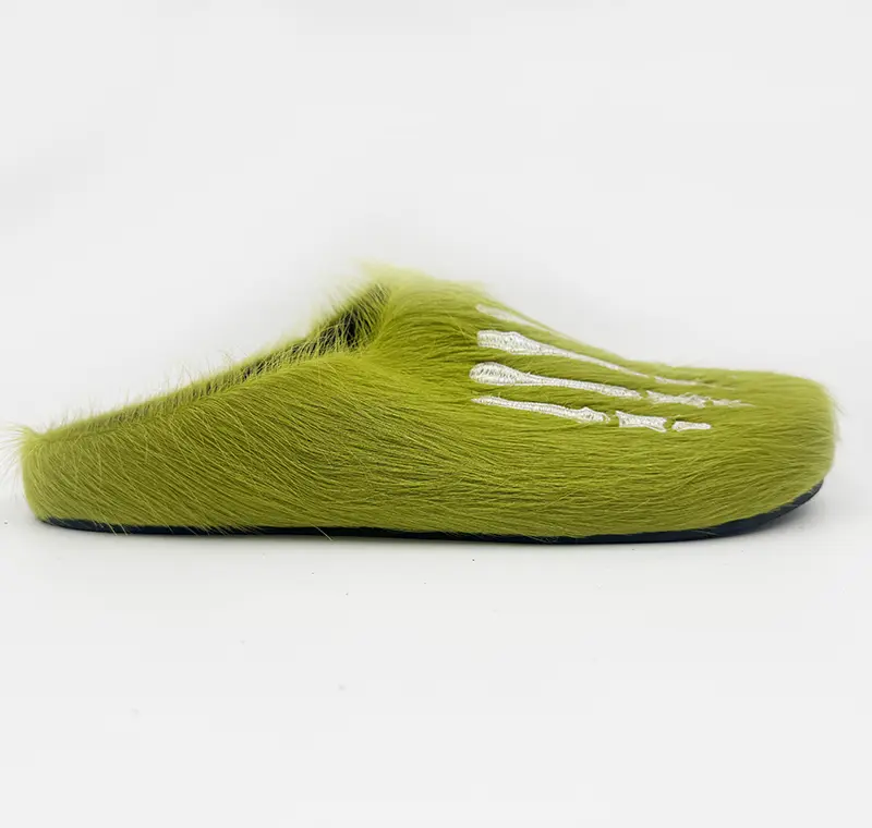 Meckmanly Men Skeleton Faux Fur Mules | Cozy Goth Punk Slippers Walking Shoes Footwear Slide Y2K Spooky Furry Skeleton Bone Mule Slides