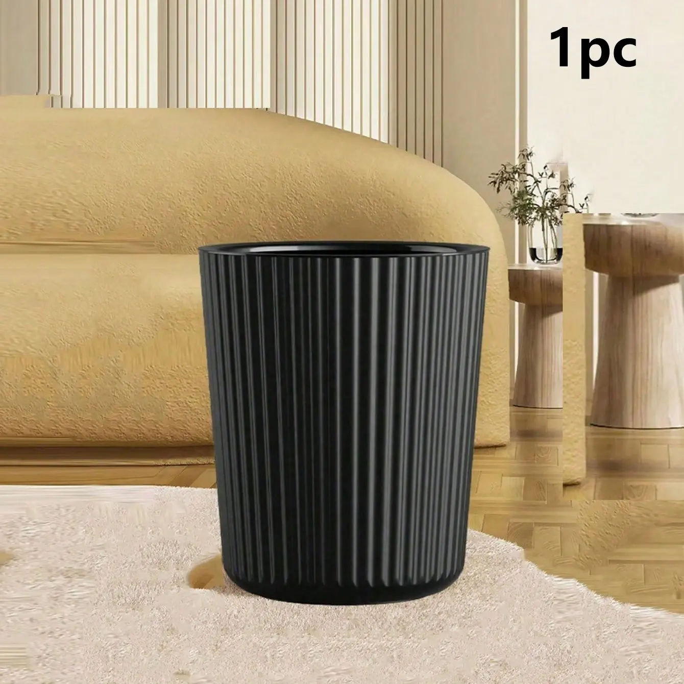 Mini Striped Round Trash Can, Home Trash Bin, Home Supplies, Waterproof Stain Resistant, Portable, Kitchen Trash Cans, for Bedroom Bathroom Kitchen Office, Garbage Can