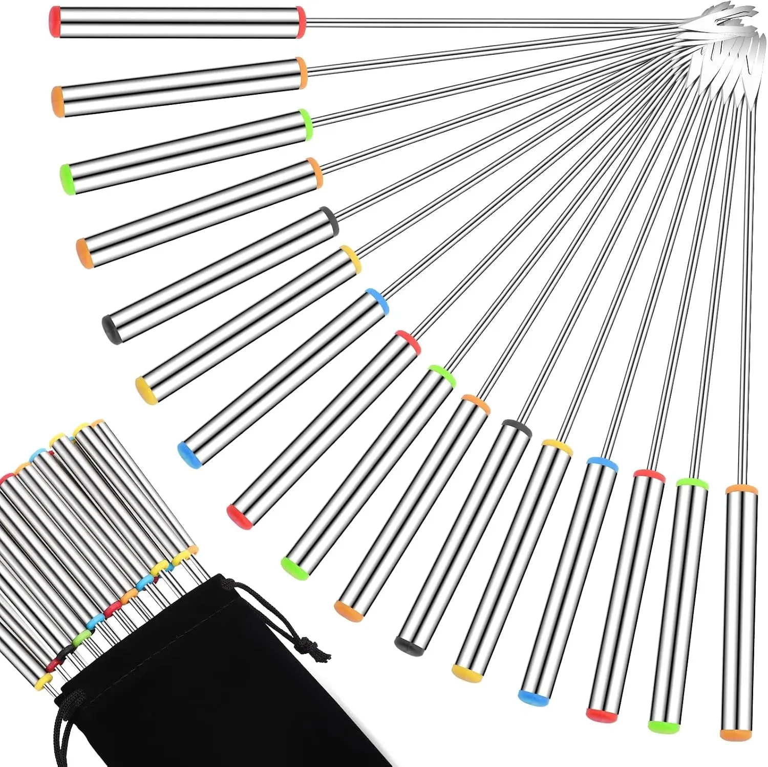 18 PCS Fondue Forks Stainless Steel,9.3inch Color Coding Cheese Fondue Forks with Heat Resistant Handle,Fondue Sticks for Chocolate Fountain Dessert Meat Barbecue Roast Marshmallows,6 color