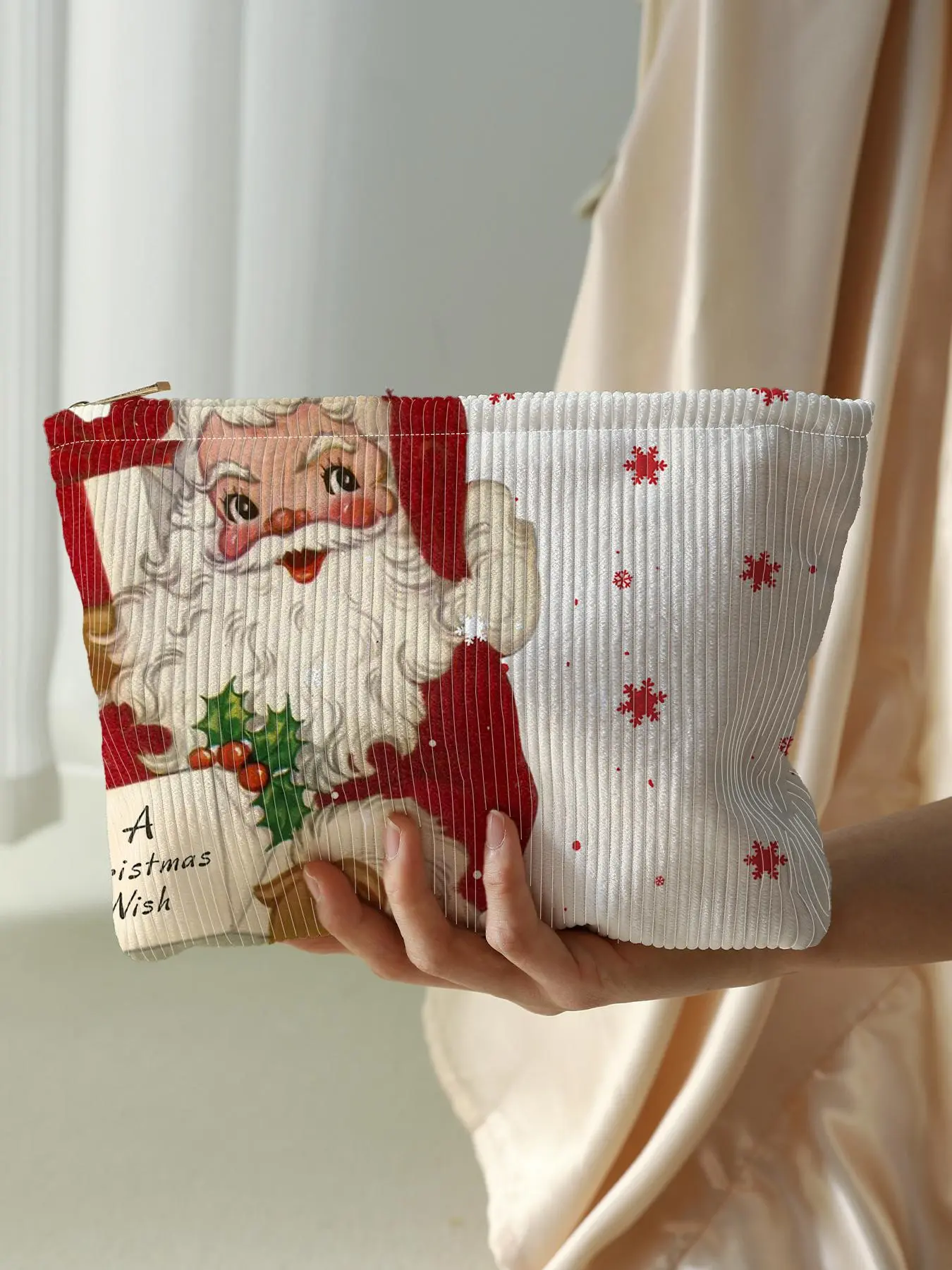 Christmas Style Santa Claus Pattern Makeup Bag, Handheld Cosmetic Pouch, Cosmetics Bag, Casual Fashion Multi-functional Storage Bag, Travel Makeup Bag, Cosmetic Travel Bags, Travel Beauty Bag, Suitable for Women & All Kinds Of Occasions