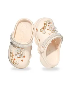 Toddler Girl's Rhinestone Decorated Floral Slippers, Cute Comfortable Soft Cushioned Thick Sole Slippers for Summer, Lightweight Waterproof Outdoor Non Slip Slippers for Beach, Pink Slippers Girl