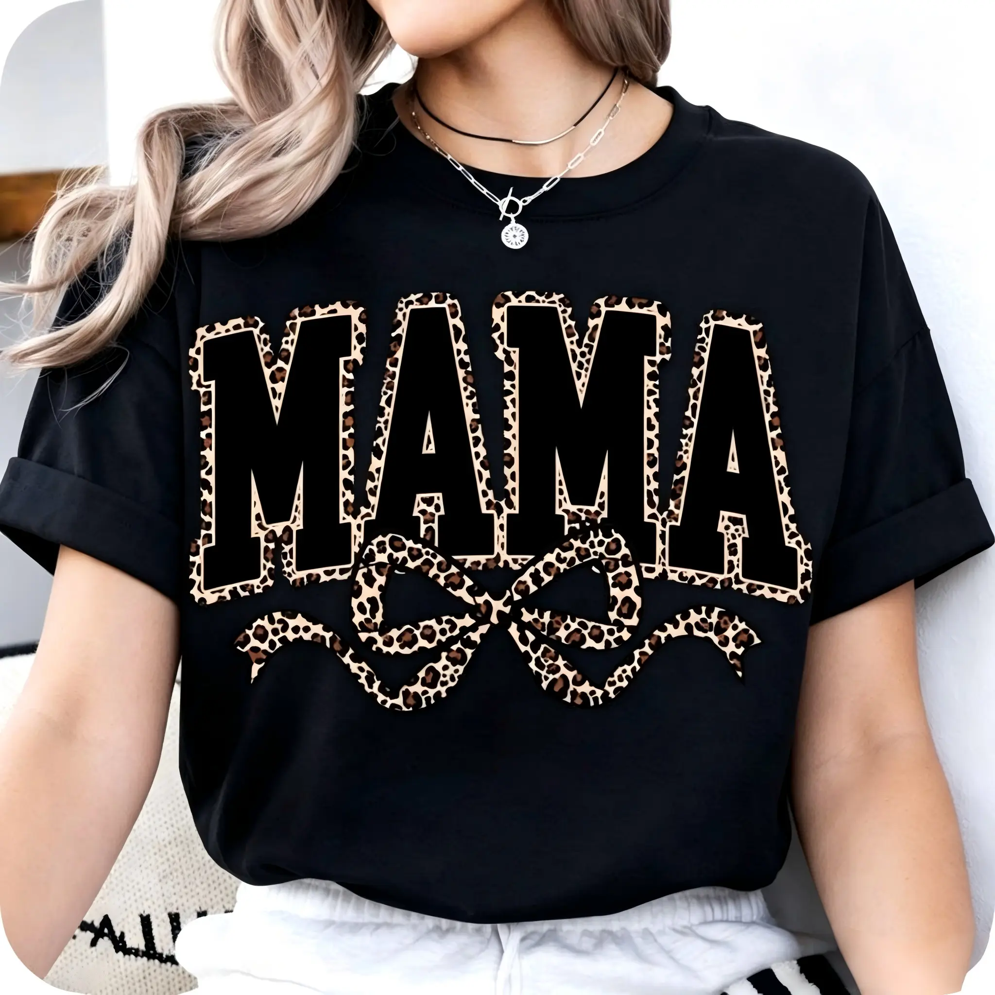 Mama Leopard Coquette Bow T-Shirt, Leopard Mama Varsity Mama T-Shirt, Retro Mama, Mother’s Day