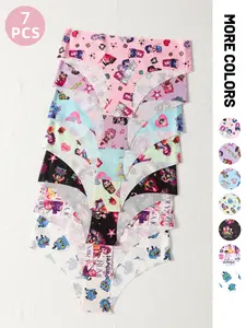 K-Pop Demon Hunte-Women's Seamless Ice Silk Triangle Panties, K-Pop Demon Hunter Print & Simple Solid Colors, Low Waist One Piece Elastic Thin Ladies Underwear Set