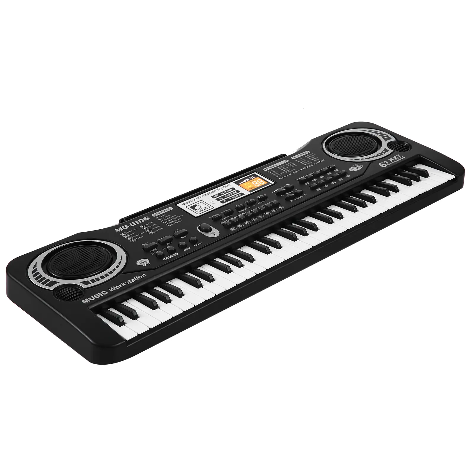 61 Keys USB Electronic Organ Kids Electric Piano with Microphone Black Digital Music Electronic Keyboard Built-in Stereo Speakers with 16 Tones 10 Rhythms 6 Demo Songs Kids Gift Musical Instrument