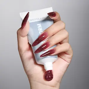 YOKEFELLOW PUREFORM Nail Extension Gel PF07 Sweet Berry Jelly Dark Red Color with Giltter Shimmer HEMA-free TPO-free TMPTA-free 100% Pure Gel Poly Nail Gel for Professional Salon Use 50g/1.76 oz