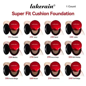 Super Fit Cushion Foundation, Natural Lightweight Concealing Base, Waterproof & Sweat-Proof & Transfer-Resistant, High-Coverage & Hydrating, Semi-Matte Natural Finish, 12 Shades for All Skin Tones