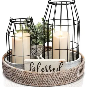 Rustic Farmhouse Lantern Decor Set of 2 - Stylish Decorative Lanterns for Your Living Room, Fireplace Mantle or Kitchen Dining Table - Modern Upscale Beauty for Your Entire