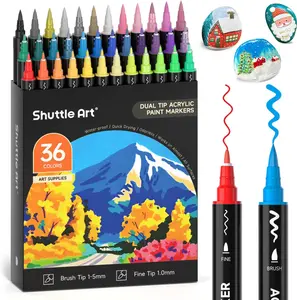 Shuttle Art 28/36/48/60 Colors Dual Tip Acrylic Paint Markers, Brush/dot tip and Fine Tip for Rock Painting, Ceramic, Wood, Canvas, Plastic, Glass, Stone, Calligraphy, Card Making, DIY Crafts modelpaintingmarkers